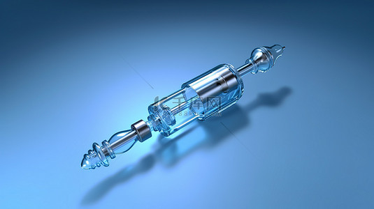 疫苗注射背景图片_蓝色背景一次性注射器的 3D 渲染插图