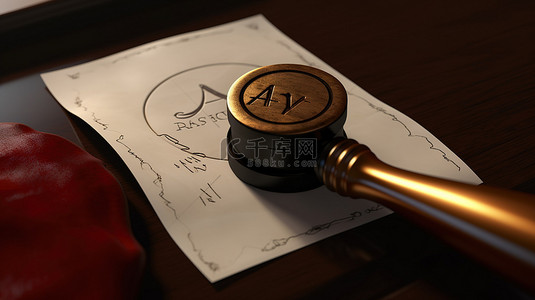 带有皇家批准签名和官方蜡封的 aave 加密字母的 3D 插图