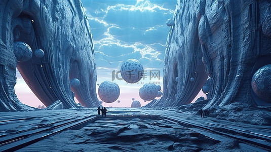 世界城市群背景图片_外星球未来幻想世界中大厅的 3D 渲染