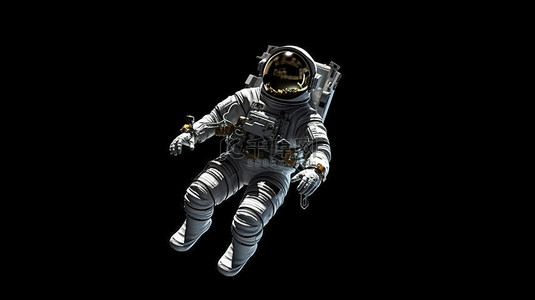 黑色背景下宇航员的太空探索者 3D 插图