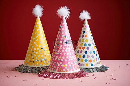 聚会用的三顶生日帽放在盘子上
