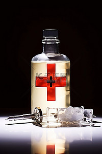 红十字背景图片_顶部有红十字的酒精瓶