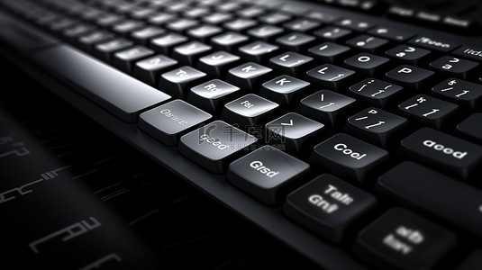 数字商务工具 3d 渲染时尚黑色键盘与翻译功能