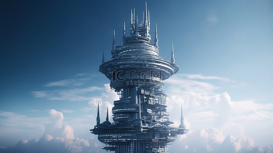 3d 渲染中科幻建筑的未来派塔