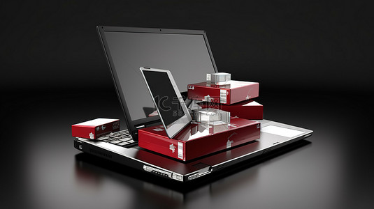 尖端电子商务概念未来派 3D 笔记本电脑显示屏