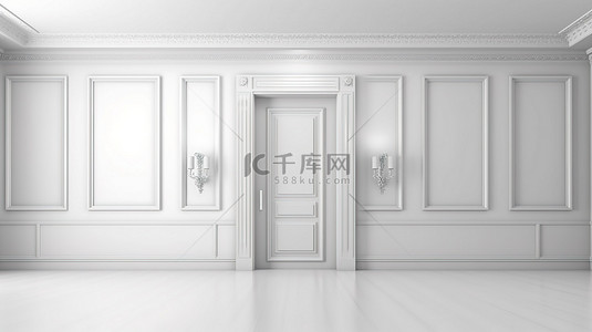 门绿色背景图片_永恒的门设计与空白的白色室内概念 3D 渲染