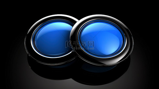 b站网页模板背景图片_具有两个圆形形状的 3D 渲染插图蓝色和黑色图标