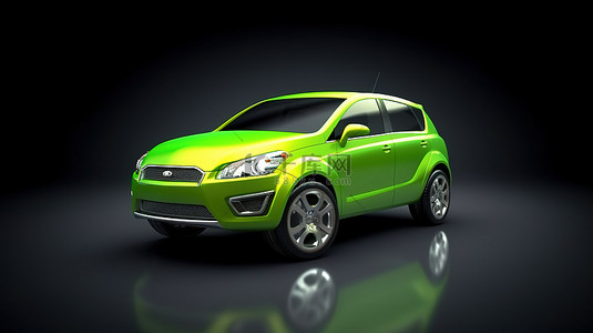 时尚绿色紧凑型 SUV 的 3D 渲染插图
