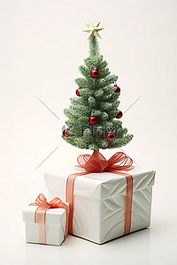 装饰小圣诞树背景图片_一棵小圣诞树和礼品盒