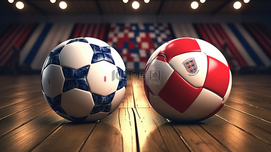 3d 渲染的足球比赛英格兰 vs 克罗地亚