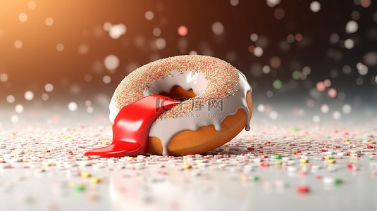 节日甜甜圈圣诞老人帽子和 3D 渲染中的圣诞欢呼