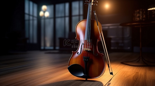 玩的背景图片_在昏暗的工作室中独奏小提琴和弦乐器的 3D 渲染