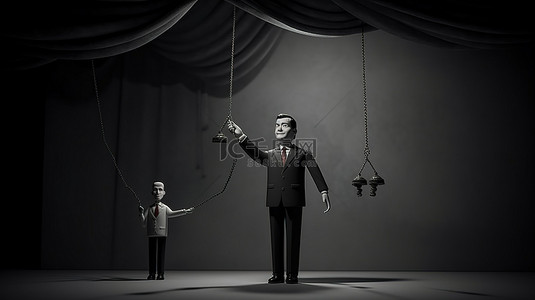 木偶大师巨型木偶控制着政府 3D 插图中的较小木偶
