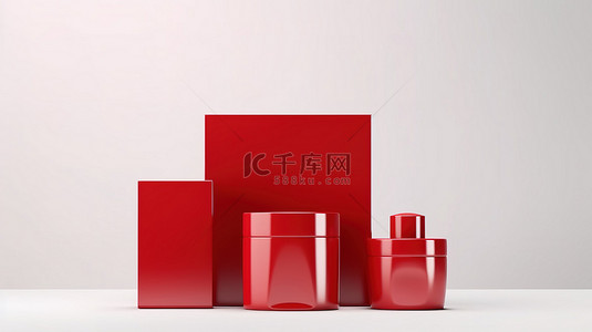 白色背景隔离红色化妆品包装设计的 3d 插图