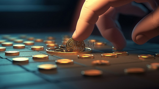 争夺加密货币 3D 渲染手从捕鼠器中抢夺硬币的插图