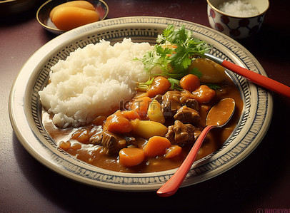 美团牛肉饭主图背景图片_日式咖喱牛肉的做法