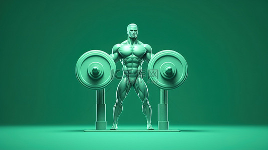 健身运动的人物背景图片_肌肉发达的人在 Whatsapp 社交媒体上举起重杠铃的 3D 插图