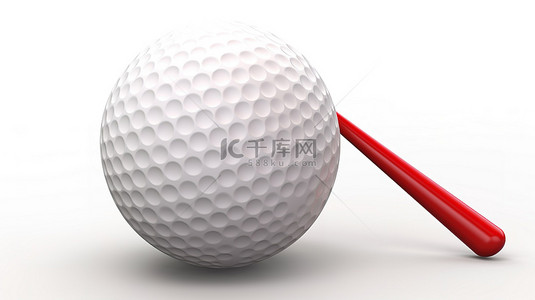 带剪切路径的 3D 渲染中红色 T 恤上的孤立白色高尔夫球
