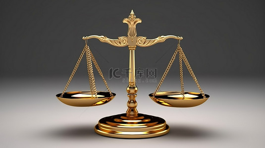 迟到的正义背景图片_双臂完美平衡的老式金色秤的 3D 渲染