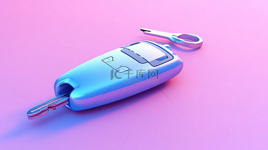 警蓝色背景图片_粉红色背景与 3D 渲染双色调风格现代蓝色车钥匙