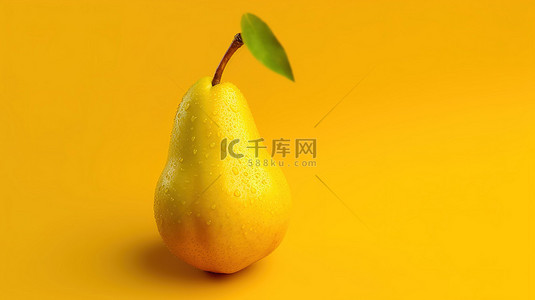 天然食物背景背景图片_充满活力的黄色背景下梨的 3D 插图