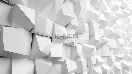 方形图案的几何纹理，用于多边形纸封面的白色抽象 3D 渲染