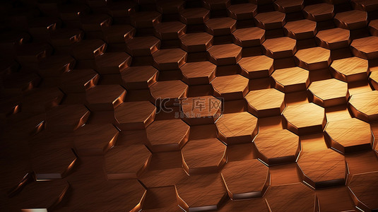 3d蜂窝网背景图片_以 3D 呈现的木纹灵感六边形抽象光背景
