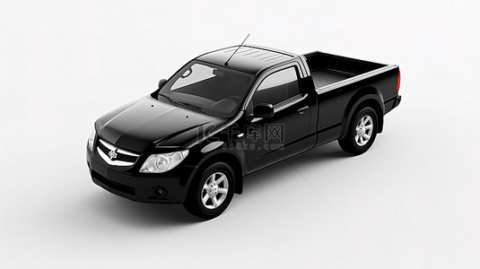 光滑的黑色皮卡车反对清晰的白色背景 3D 渲染