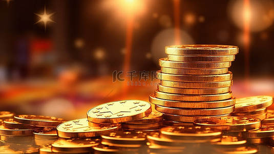 3D 渲染兑换货币与欧元货币符号和豪华背景上的一堆金币