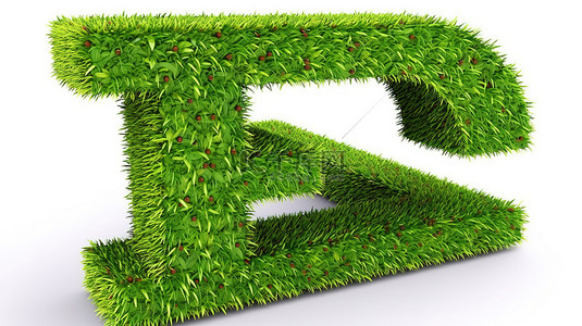 3D 渲染白色背景，带有电子邮件标志和绿草覆盖