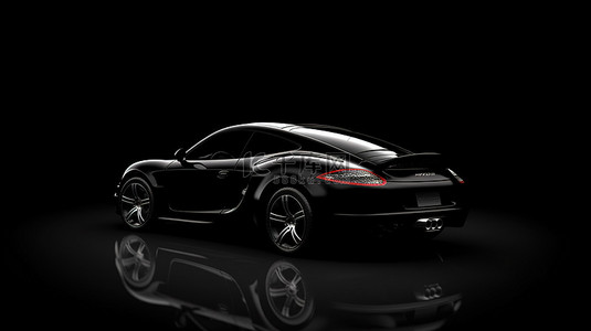 深色画布上的时尚黑色轿跑车 3D 渲染