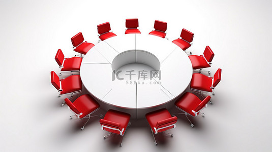 公司会议老板椅位于 3D 渲染中排列的座位中间