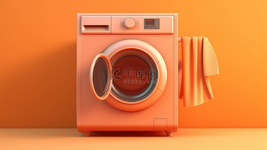 衣物背景图片_充满活力的橙色平板彩色干衣机的 3D 渲染