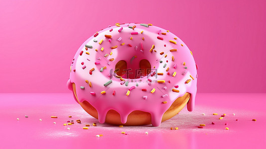 粉红色背景甜甜圈横幅，带有 3D 渲染创建的糖霜