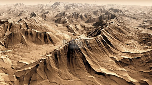 风景优美插画背景图片_3d 渲染沙漠地形中的棕色地形
