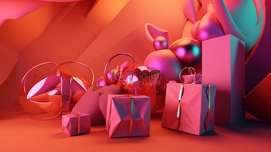 袋子背景背景图片_抽象礼品和袋子背景的节日 3D 渲染
