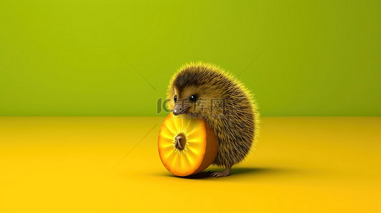 黄色背景上的猕猴桃的 3D 插图