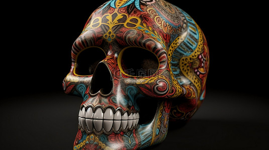墨西哥派对背景图片_3d 渲染中的墨西哥头骨
