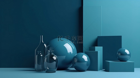 蓝色主题背景图片_蓝色主题 3d 模拟场景，用于呈现具有抽象构图背景的产品展示
