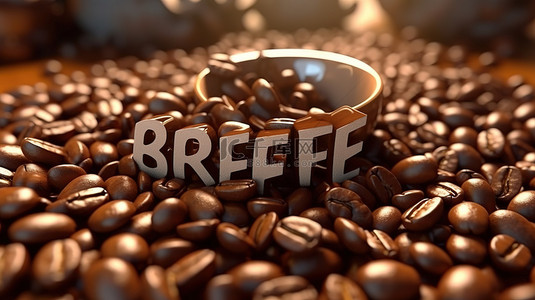 放松咖啡时刻创意排版与咖啡豆设计 3D 刻字