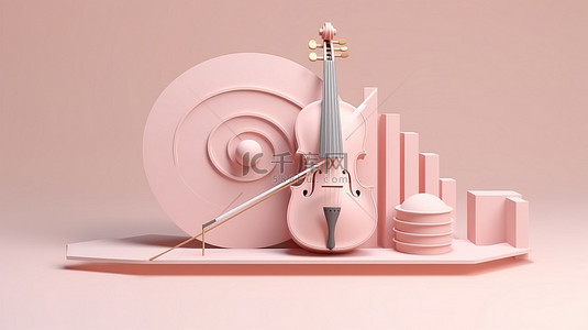 器材几何背景图片_柔和粉红色的几何音乐平台小提琴和其他乐器的抽象演绎