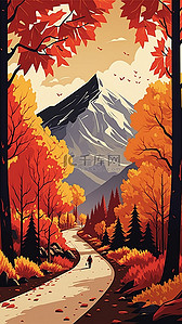 秋天红色深山