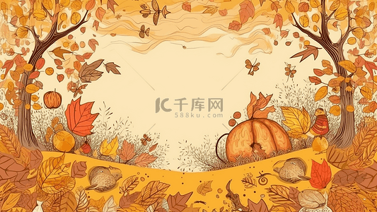 秋季风景插画背景图片_秋天景色卡通背景