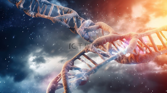 研究医学背景图片_通过 DNA 链 3D 渲染概念化研究