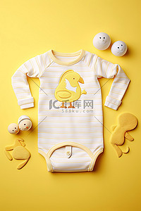 黄色衣服背景图片_婴儿套件为黄色背景上的白色和黄色