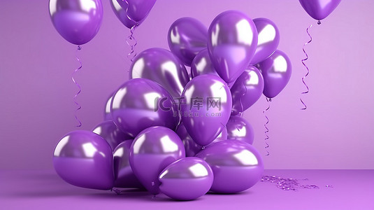 气球紫色背景图片_紫色背景上逼真的 3D 渲染中充满活力的紫色气球