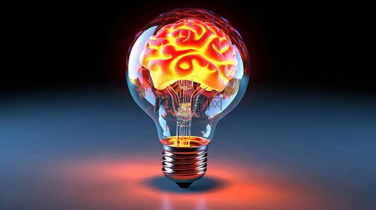 脑灯泡创新背景图片_脑形灯泡概念的 3D 渲染