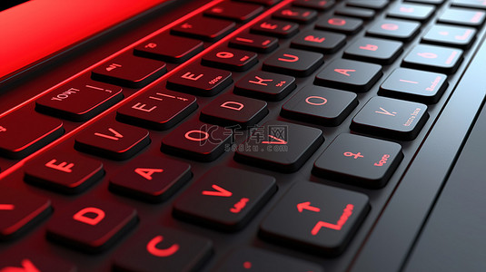 笔记本电脑键盘上的红色内容按钮描绘了 3d 渲染的工作概念