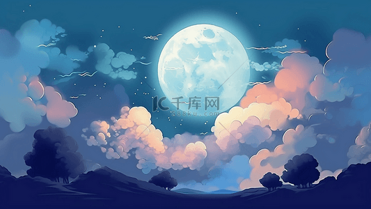 月亮蓝色彩色树背景