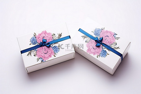 两个小盒子，上面有粉色和蓝色的花朵